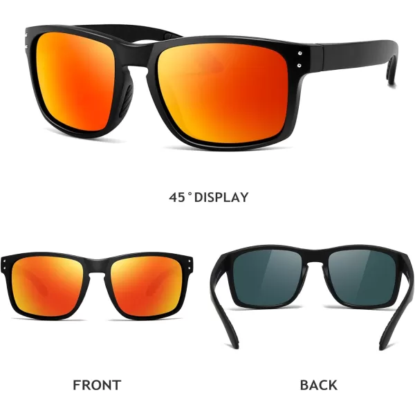 imageSUNGAIT Polarized Sunglasses Men Women Retro Square Unisex Sports Sun Glasses  HD UV400 for Golf Running Driving FishingBlack Frame Matte FinishOrange Red Lens