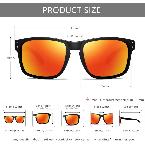 imageSUNGAIT Polarized Sunglasses Men Women Retro Square Unisex Sports Sun Glasses  HD UV400 for Golf Running Driving FishingBlack Frame Matte FinishOrange Red Lens