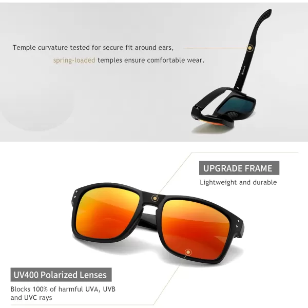 imageSUNGAIT Polarized Sunglasses Men Women Retro Square Unisex Sports Sun Glasses  HD UV400 for Golf Running Driving FishingBlack Frame Matte FinishOrange Red Lens