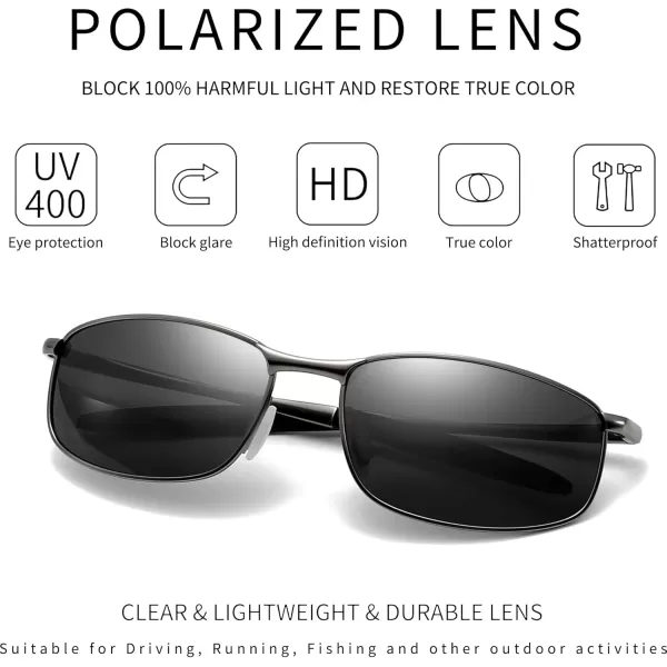 imageSUNGAIT Rectangle Polarized Sunglasses Men Small Retro Vintage Sun glasses for Women Men UV400 ProtectionBlack Frame Gray Lens