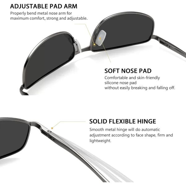 imageSUNGAIT Rectangle Polarized Sunglasses Men Small Retro Vintage Sun glasses for Women Men UV400 ProtectionBlack Frame Gray Lens