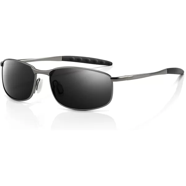 imageSUNGAIT Rectangle Polarized Sunglasses Men Small Retro Vintage Sun glasses for Women Men UV400 ProtectionBlack Frame Gray Lens