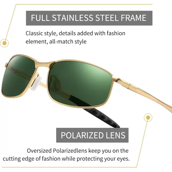 imageSUNGAIT Rectangle Polarized Sunglasses Men Small Retro Vintage Sun glasses for Women Men UV400 ProtectionGold Frame Dark Green Lens