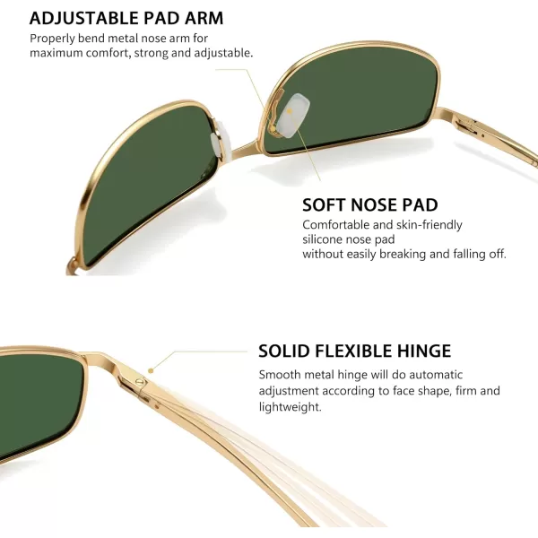 imageSUNGAIT Rectangle Polarized Sunglasses Men Small Retro Vintage Sun glasses for Women Men UV400 ProtectionGold Frame Dark Green Lens