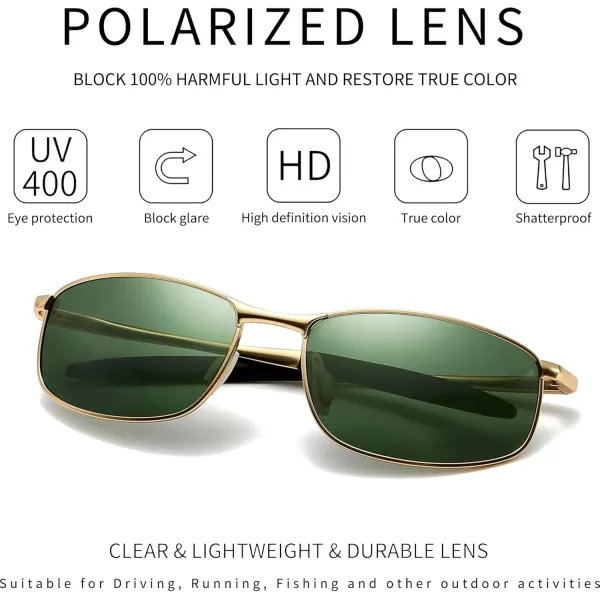 imageSUNGAIT Rectangle Polarized Sunglasses Men Small Retro Vintage Sun glasses for Women Men UV400 ProtectionGold Frame Dark Green Lens