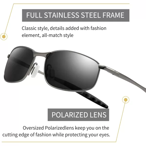 imageSUNGAIT Rectangle Polarized Sunglasses Men Small Retro Vintage Sun glasses for Women Men UV400 ProtectionGunmetal Frame Gray Lens