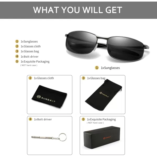 imageSUNGAIT Rectangle Polarized Sunglasses Men Small Retro Vintage Sun glasses for Women Men UV400 ProtectionGunmetal Frame Gray Lens