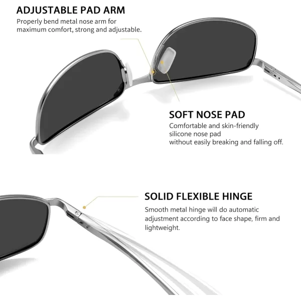 imageSUNGAIT Rectangle Polarized Sunglasses Men Small Retro Vintage Sun glasses for Women Men UV400 ProtectionSilver Frame Gray Lens