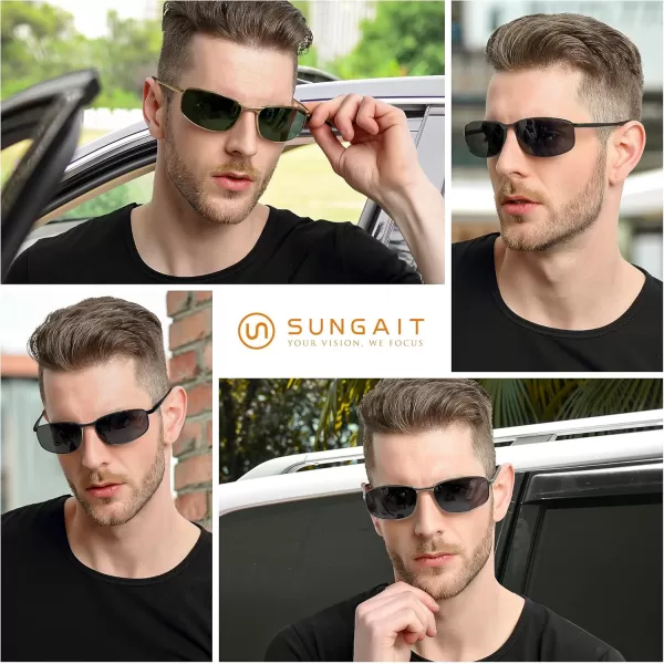 imageSUNGAIT Rectangle Polarized Sunglasses Men Small Retro Vintage Sun glasses for Women Men UV400 ProtectionSilver Frame Gray Lens