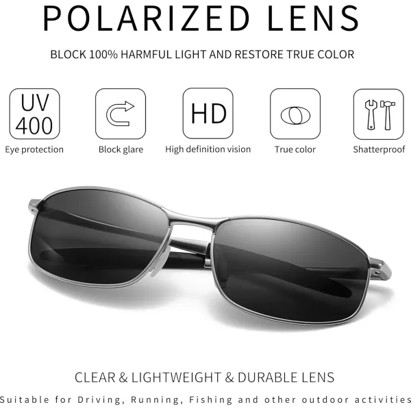 imageSUNGAIT Rectangle Polarized Sunglasses Men Small Retro Vintage Sun glasses for Women Men UV400 ProtectionSilver Frame Gray Lens