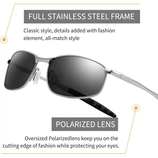 imageSUNGAIT Rectangle Polarized Sunglasses Men Small Retro Vintage Sun glasses for Women Men UV400 ProtectionSilver Frame Gray Lens