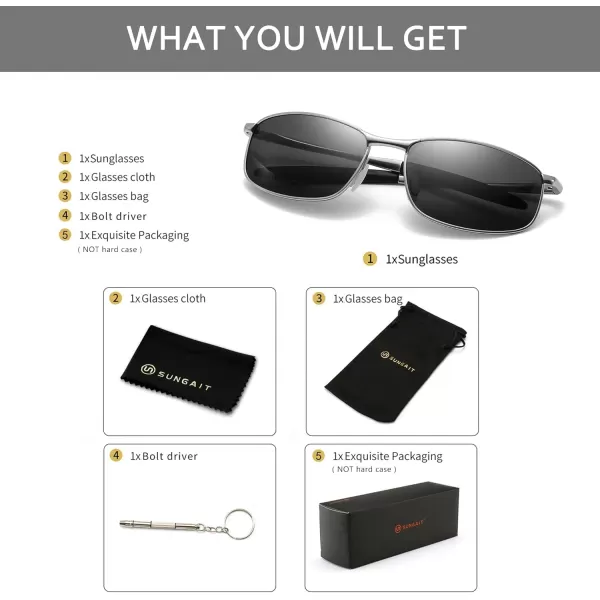 imageSUNGAIT Rectangle Polarized Sunglasses Men Small Retro Vintage Sun glasses for Women Men UV400 ProtectionSilver Frame Gray Lens