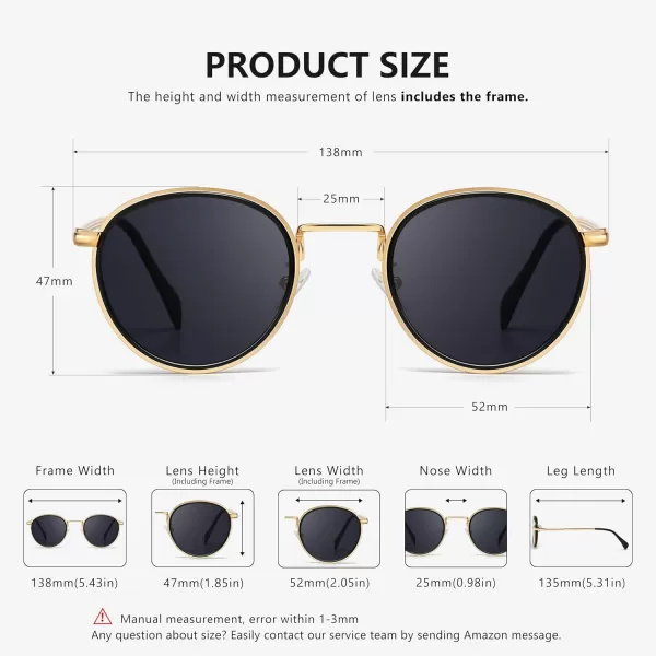 imageSUNGAIT Round Sunglasses for Women Men Retro Sun Glasses for Driving Beach Camping Trip  UV400 ProtectionGold Frame Gray Lens