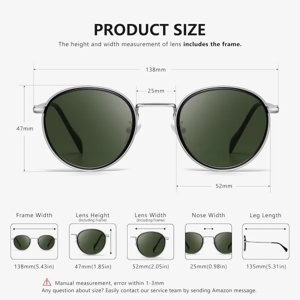 imageSUNGAIT Round Sunglasses for Women Men Retro Sun Glasses for Driving Beach Camping Trip  UV400 ProtectionSilver Frame Dark Green Lens