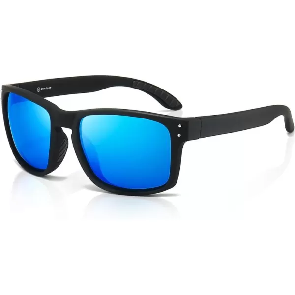 imageSUNGAIT Polarized Sunglasses Men Women Retro Square Unisex Sports Sun Glasses  HD UV400 for Golf Running Driving Fishing2025 Black Frame Matte Finish Blue Mirror Lens