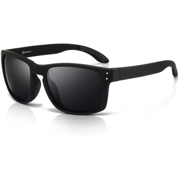 imageSUNGAIT Polarized Sunglasses Men Women Retro Square Unisex Sports Sun Glasses  HD UV400 for Golf Running Driving Fishing2025 Black Frame Matte FinishGrey Lens