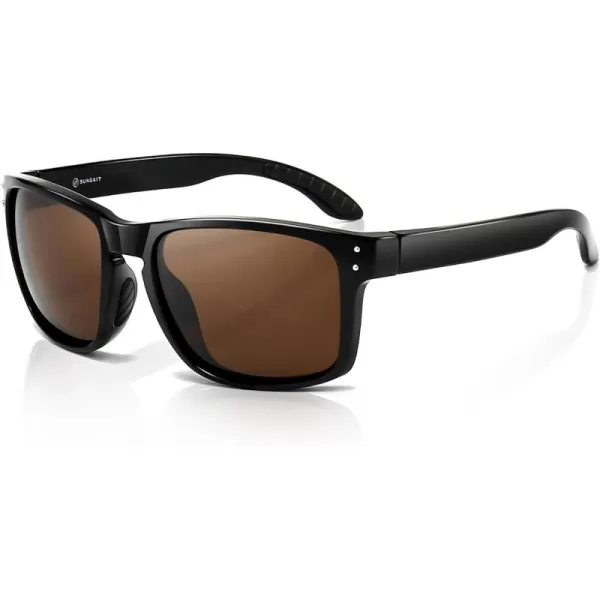 imageSUNGAIT Polarized Sunglasses Men Women Retro Square Unisex Sports Sun Glasses  HD UV400 for Golf Running Driving FishingBlack Frame Glossy FinishBrown Lens