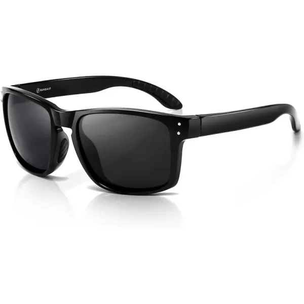 imageSUNGAIT Polarized Sunglasses Men Women Retro Square Unisex Sports Sun Glasses  HD UV400 for Golf Running Driving FishingBlack Frame Golssy FinishGrey Lens