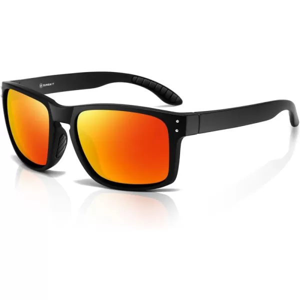 imageSUNGAIT Polarized Sunglasses Men Women Retro Square Unisex Sports Sun Glasses  HD UV400 for Golf Running Driving FishingBlack Frame Matte FinishOrange Red Lens