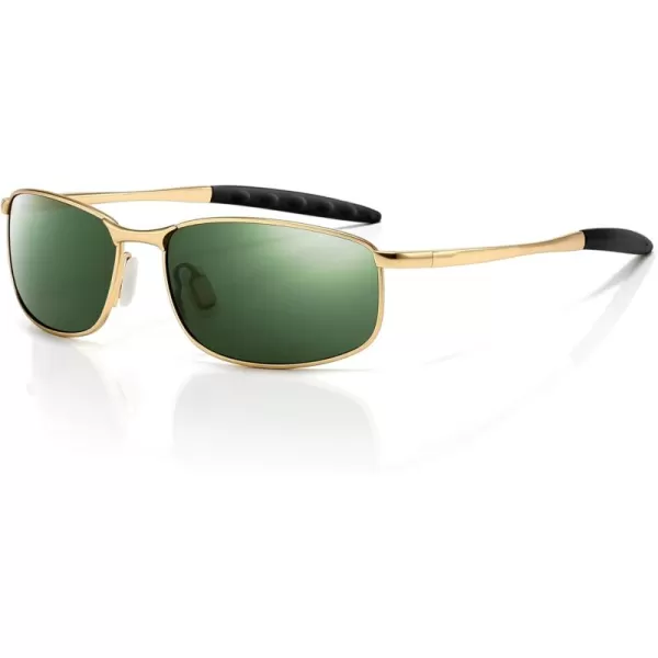 imageSUNGAIT Rectangle Polarized Sunglasses Men Small Retro Vintage Sun glasses for Women Men UV400 ProtectionGold Frame Dark Green Lens