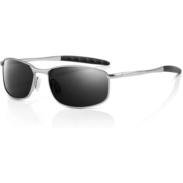 imageSUNGAIT Rectangle Polarized Sunglasses Men Small Retro Vintage Sun glasses for Women Men UV400 ProtectionSilver Frame Gray Lens