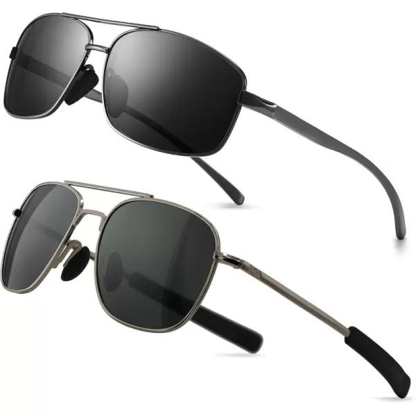 imageSUNGAIT Ultra Lightweight Rectangular Mens Sunglasses and Military Style Polarized Pilot Aviator SunglassesGunmetalGray  GunmetalGray