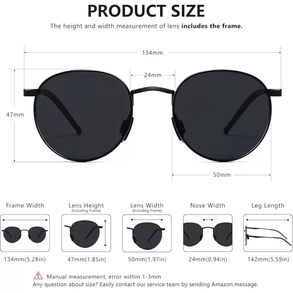 imageSUNGAIT Small Round Polarized Sunglasses Classic Vintage Unisex Shades for Men Women  Retro Circle Sun Glasses UV400Black FrameGrey Lens