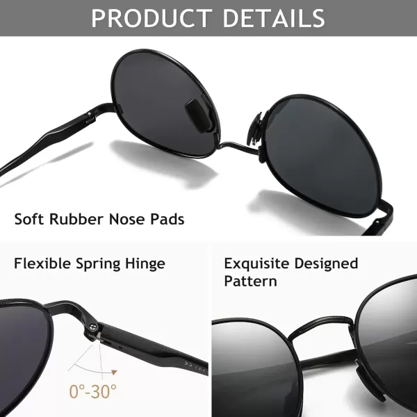 imageSUNGAIT Small Round Polarized Sunglasses Classic Vintage Unisex Shades for Men Women  Retro Circle Sun Glasses UV400Black FrameGrey Lens