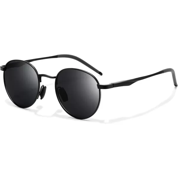 imageSUNGAIT Small Round Polarized Sunglasses Classic Vintage Unisex Shades for Men Women  Retro Circle Sun Glasses UV400Black FrameGrey Lens
