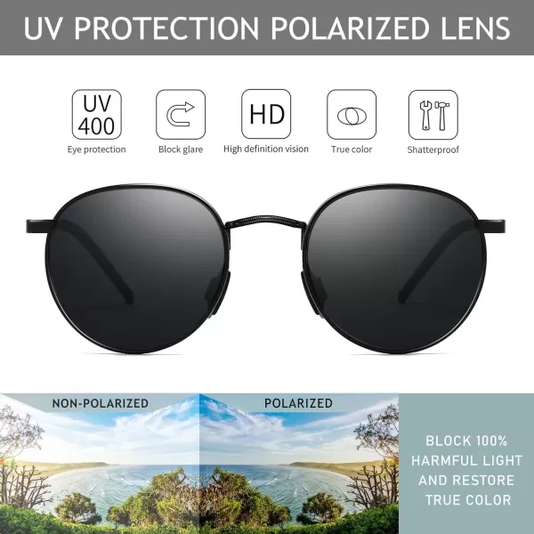 imageSUNGAIT Small Round Polarized Sunglasses Classic Vintage Unisex Shades for Men Women  Retro Circle Sun Glasses UV400Black FrameGrey Lens