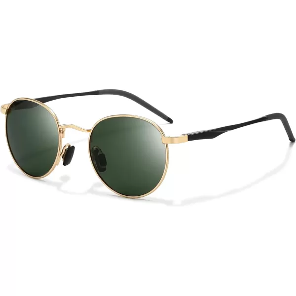 imageSUNGAIT Small Round Polarized Sunglasses Classic Vintage Unisex Shades for Men Women  Retro Circle Sun Glasses UV400Gold FrameDark Green Lens