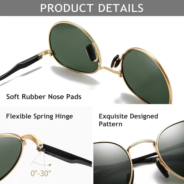 imageSUNGAIT Small Round Polarized Sunglasses Classic Vintage Unisex Shades for Men Women  Retro Circle Sun Glasses UV400Gold FrameDark Green Lens