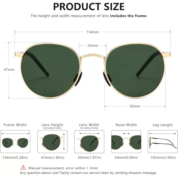 imageSUNGAIT Small Round Polarized Sunglasses Classic Vintage Unisex Shades for Men Women  Retro Circle Sun Glasses UV400Gold FrameDark Green Lens