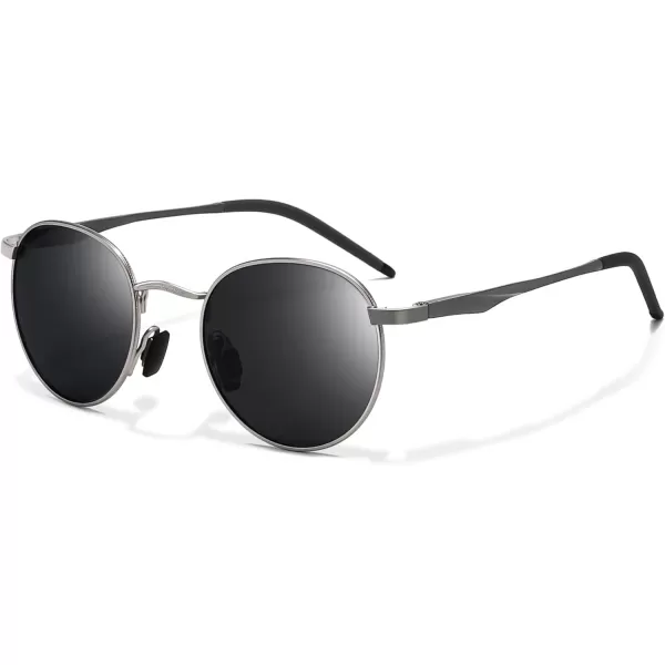imageSUNGAIT Small Round Polarized Sunglasses Classic Vintage Unisex Shades for Men Women  Retro Circle Sun Glasses UV400Gunmetal FrameGrey Lens