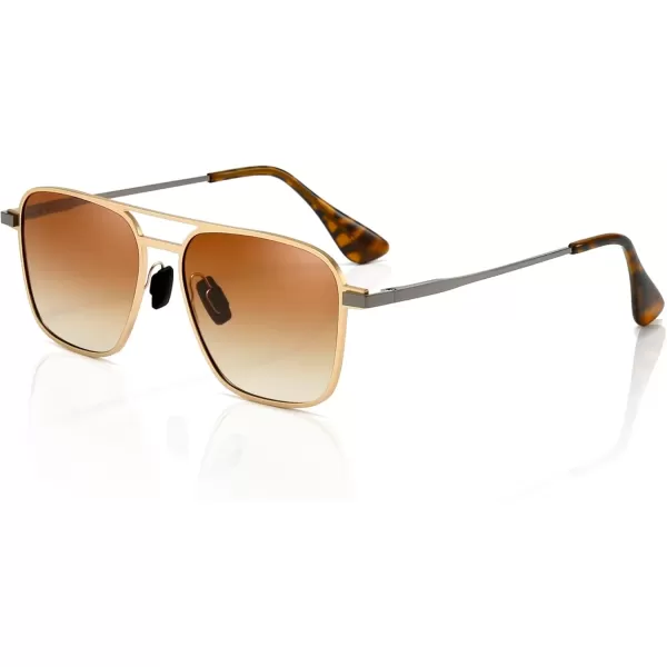 imageSUNGAIT Square Aviator Sunglasses for Men Polarized Lens Shades UV400 ProtectionGold FrameBrown Gradient Lens