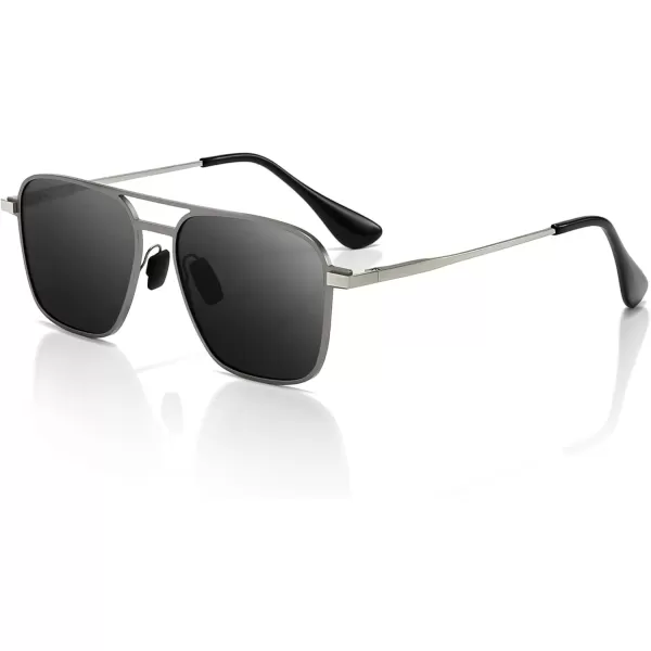 imageSUNGAIT Square Aviator Sunglasses for Men Polarized Lens Shades UV400 ProtectionGunmetal FrameGray Lens