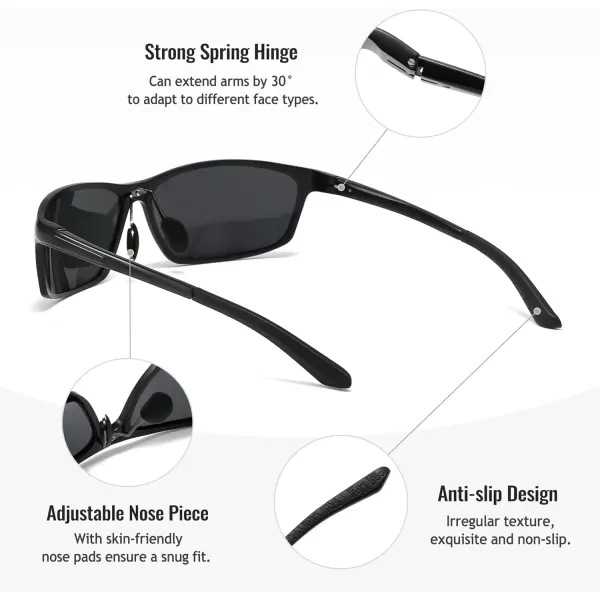 imageSUNGAIT Sunglasses Men Polarized Rectangle Sports Sun Glasses UV Protection  Cool Shades for Driving Running Fishing GolfBlackGrey