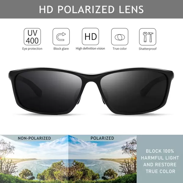 imageSUNGAIT Sunglasses Men Polarized Rectangle Sports Sun Glasses UV Protection  Cool Shades for Driving Running Fishing GolfBlackGrey