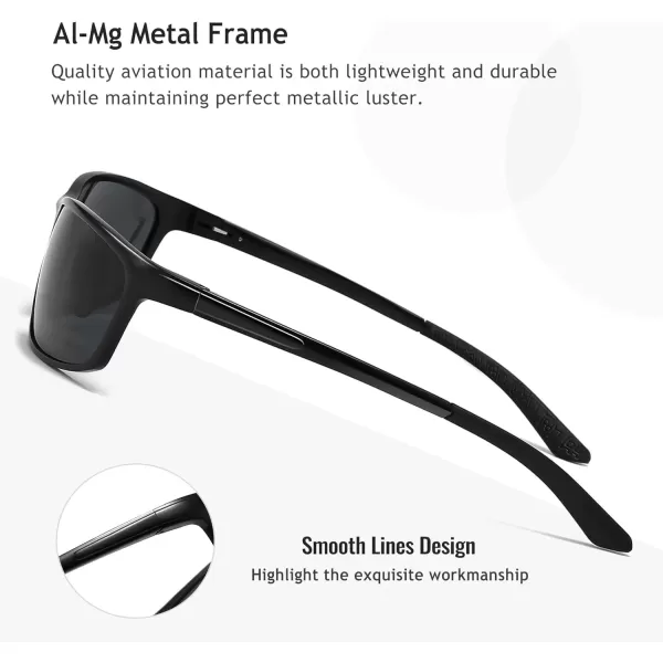 imageSUNGAIT Sunglasses Men Polarized Rectangle Sports Sun Glasses UV Protection  Cool Shades for Driving Running Fishing GolfBlackGrey