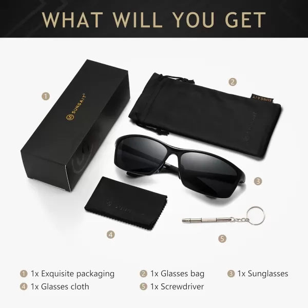 imageSUNGAIT Sunglasses Men Polarized Rectangle Sports Sun Glasses UV Protection  Cool Shades for Driving Running Fishing GolfBlackGrey
