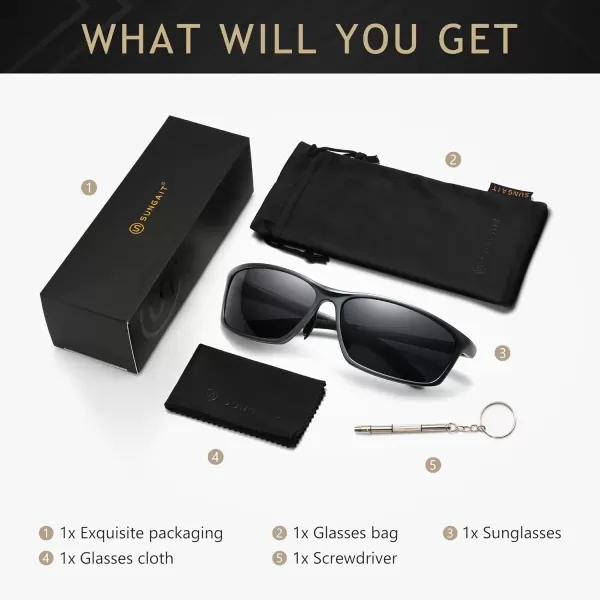 imageSUNGAIT Sunglasses Men Polarized Rectangle Sports Sun Glasses UV Protection  Cool Shades for Driving Running Fishing GolfGunmetalGrey