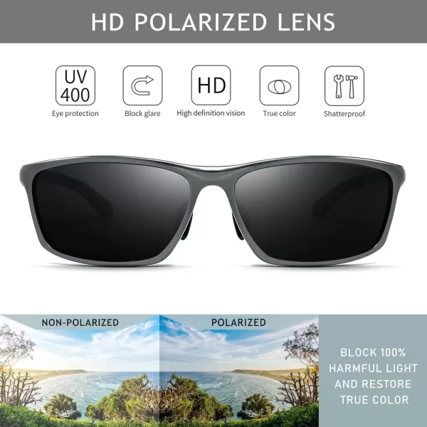 imageSUNGAIT Sunglasses Men Polarized Rectangle Sports Sun Glasses UV Protection  Cool Shades for Driving Running Fishing GolfGunmetalGrey