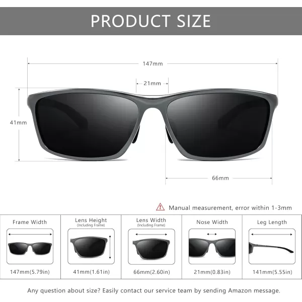 imageSUNGAIT Sunglasses Men Polarized Rectangle Sports Sun Glasses UV Protection  Cool Shades for Driving Running Fishing GolfGunmetalGrey