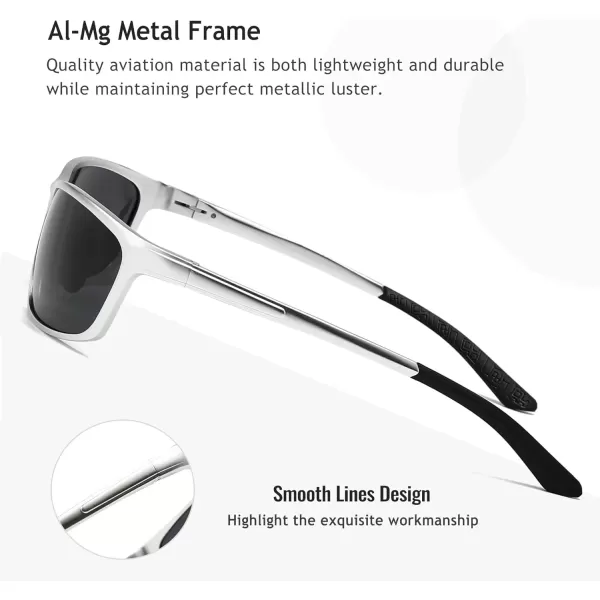 imageSUNGAIT Sunglasses Men Polarized Rectangle Sports Sun Glasses UV Protection  Cool Shades for Driving Running Fishing GolfSilverGrey