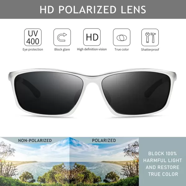 imageSUNGAIT Sunglasses Men Polarized Rectangle Sports Sun Glasses UV Protection  Cool Shades for Driving Running Fishing GolfSilverGrey