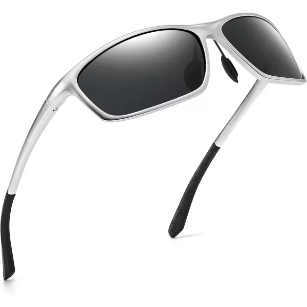 imageSUNGAIT Sunglasses Men Polarized Rectangle Sports Sun Glasses UV Protection  Cool Shades for Driving Running Fishing GolfSilverGrey
