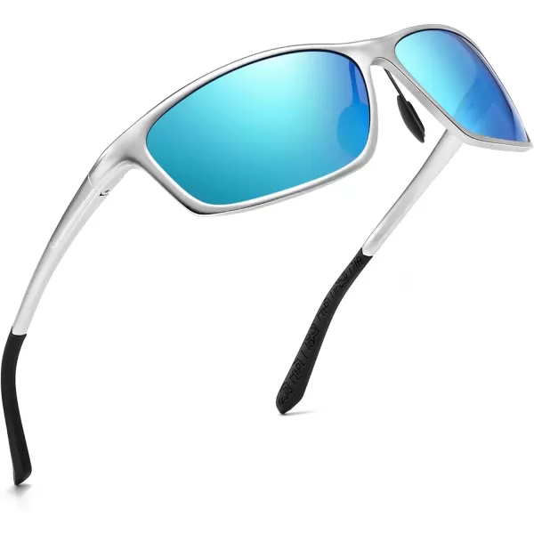 imageSUNGAIT Sunglasses Men Polarized Rectangle Sports Sun Glasses UV Protection  Cool Shades for Driving Running Fishing GolfSilverMirror Blue
