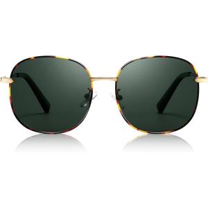 imageSUNGAIT Classic Square Frame Sunglasses for Women Men Trendy UV400 Protection Polarized LightweightGold Tortoise Frame Green Lens