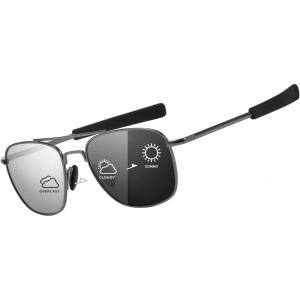 imageSUNGAIT Mens Military Style Polarized Pilot Aviator Sunglasses Bayonet Temples2025 Gunmetal FramePhotochromic Lens