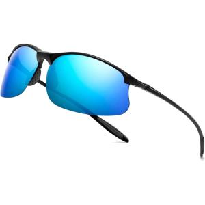 imageSUNGAIT Sport Sunglasses Men Polarized Running Sun Glasses for Men Women Black Mens Sunglasses Shades Fashion UV ProtectionBlack FrameBlue Lens